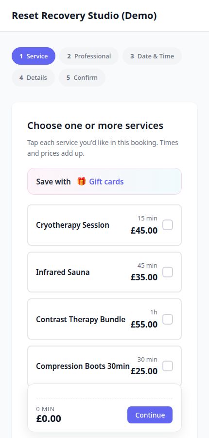 Velixa customer booking flow